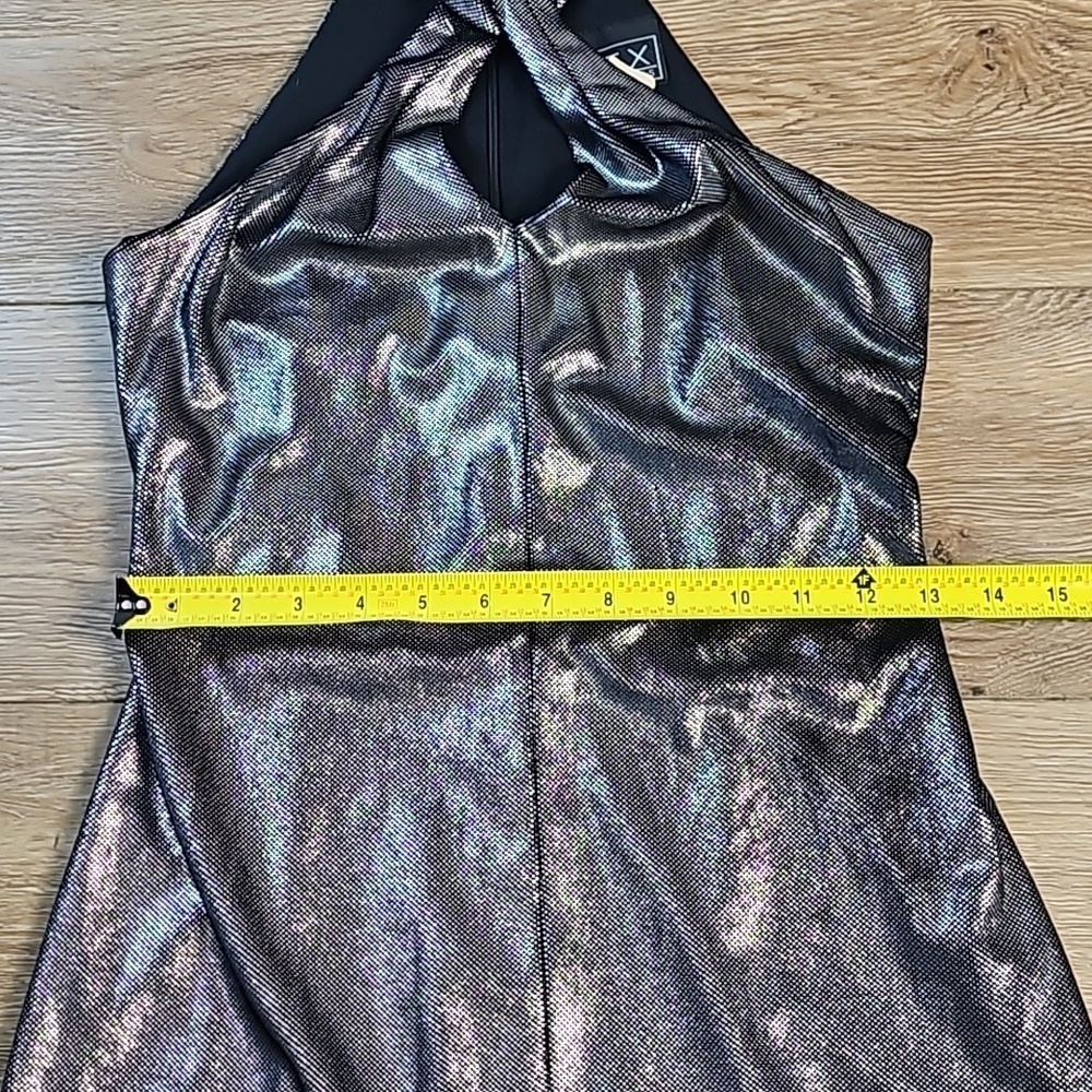 Vintage Alex Evenings Metallic Pewter Halter Back Zip Front Slit Formal … - Picture 16 of 16